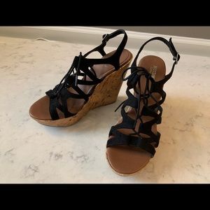 Mossimo supply co. Black tie up cork wedge sandal